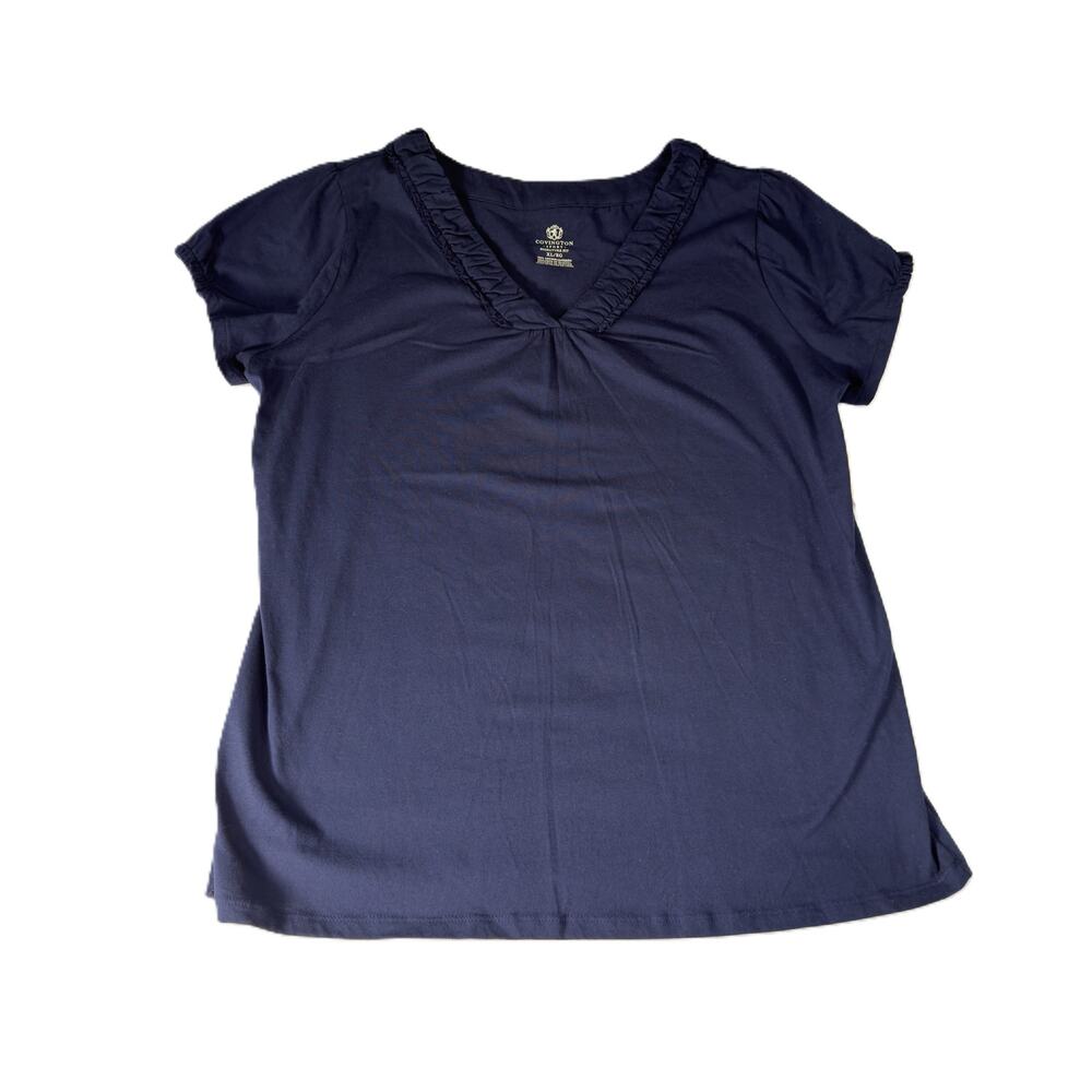 Covington Sport Sears Knit Top MIsses XL Gathered Hem V-Neck "Beyond Navy" NEW